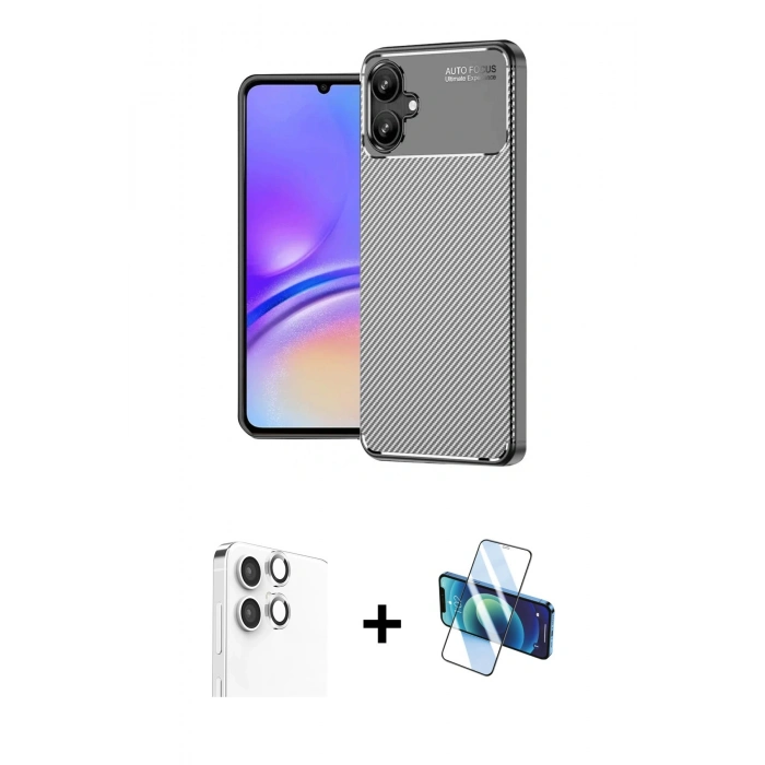 MARSİLYAN™- Galaxy A06 Kılıf Eksen Form Prime - Siyah 3D Antistatik Seramik Nano Ekran Koruyucu + Raze Metal Kamera Lens - GS