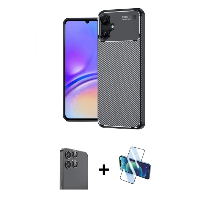 MARSİLYAN™- Galaxy A06 Kılıf Eksen Form Prime - Siyah 3D Antistatik Seramik Nano Ekran Koruyucu + Raze Metal Kamera Lens - SH