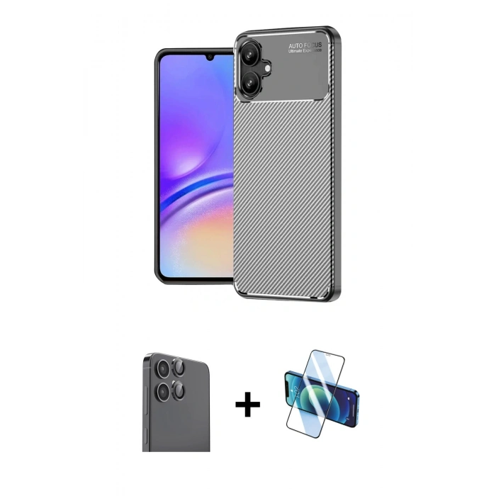 MARSİLYAN™- Galaxy A06 Kılıf Eksen Form Prime - Siyah 3D Antistatik Seramik Nano Ekran Koruyucu + Raze Metal Kamera Lens - SH