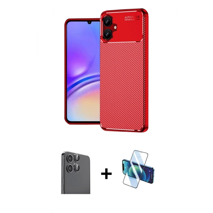 MARSİLYAN™- Galaxy A06 Kılıf Eksen Form Prime - Siyah 3D Antistatik Seramik Nano Ekran Koruyucu + Raze Metal Kamera Lens - SH