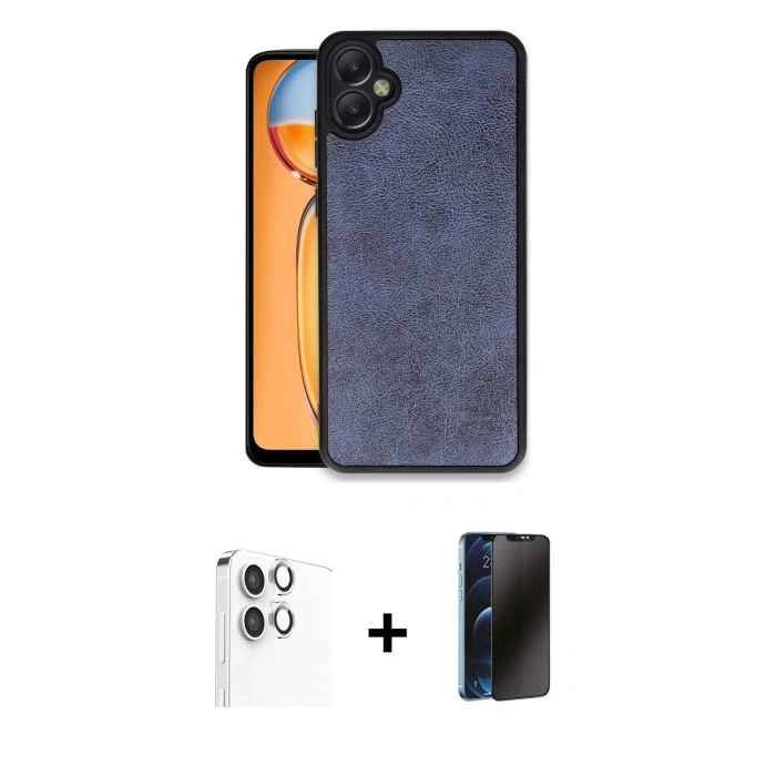 MARSİLYAN™- Galaxy A06 Kılıf Kıvılcım Işık Serisi - Siyah 3D Antistatik Hayalet Cam Ekran Koruyucu + Raze Metal Kamera Lens - GS