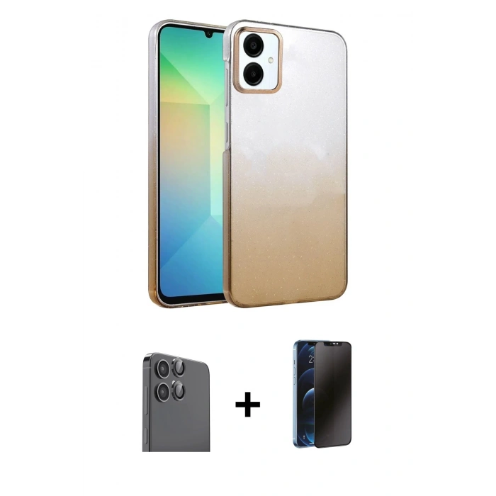 MARSİLYAN™- Galaxy A06 Kılıf Kıvılcım Minimal Özel Seri - Siyah 3D Antistatik Hayalet Cam Ekran Koruyucu + Raze Metal Kamera Lens - SH