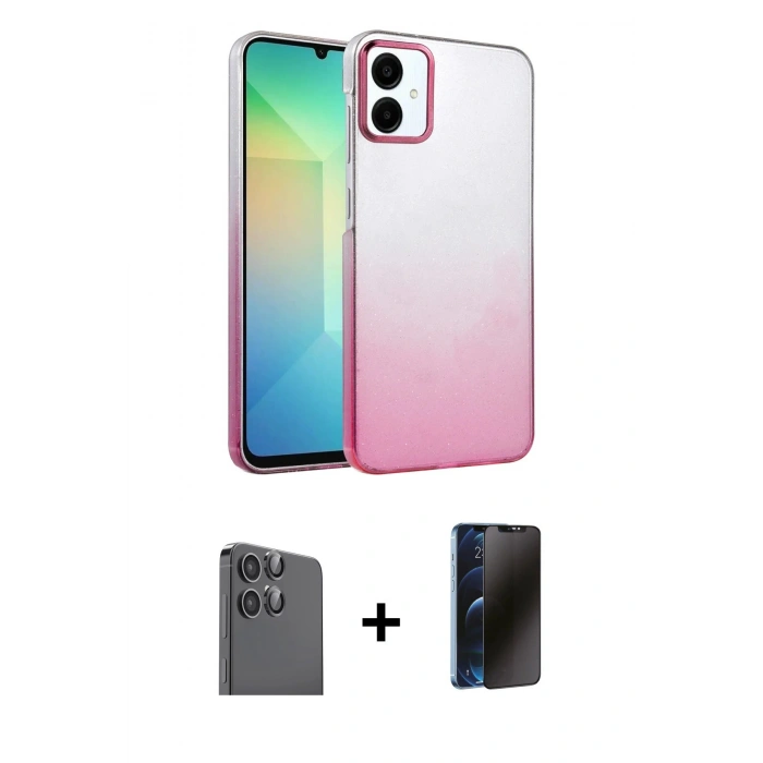 MARSİLYAN™- Galaxy A06 Kılıf Kıvılcım Minimal Özel Seri - Siyah 3D Antistatik Hayalet Cam Ekran Koruyucu + Raze Metal Kamera Lens - SH