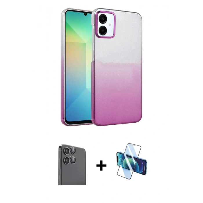 MARSİLYAN™- Galaxy A06 Kılıf Kıvılcım Minimal Özel Seri - Siyah 3D Antistatik Seramik Nano Ekran Koruyucu + Raze Metal Kamera Lens - SH