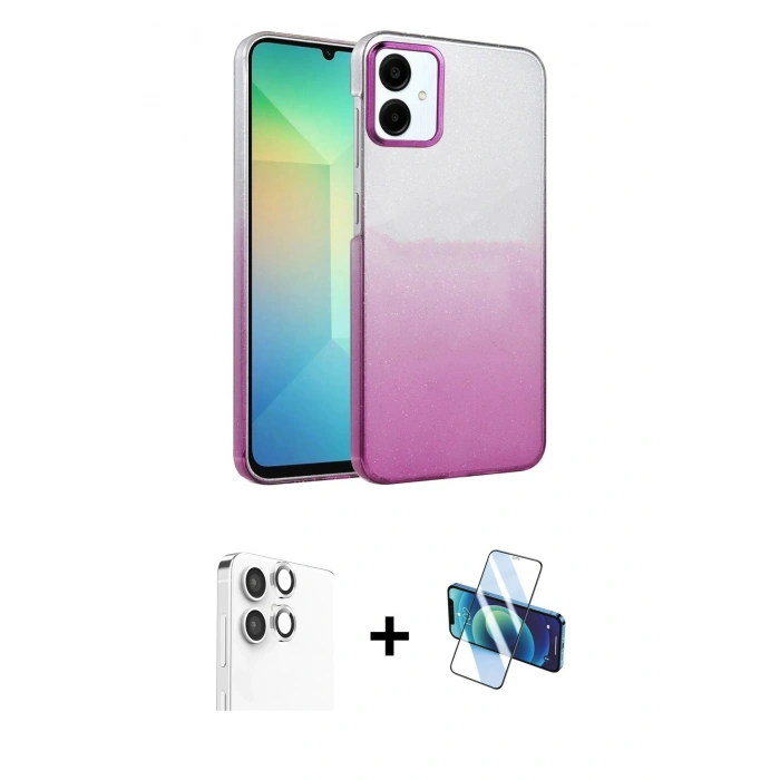 MARSİLYAN™- Galaxy A06 Kılıf Kıvılcım Minimal Özel Seri - Siyah 3D Antistatik Seramik Nano Ekran Koruyucu + Raze Metal Kamera Lens - GS