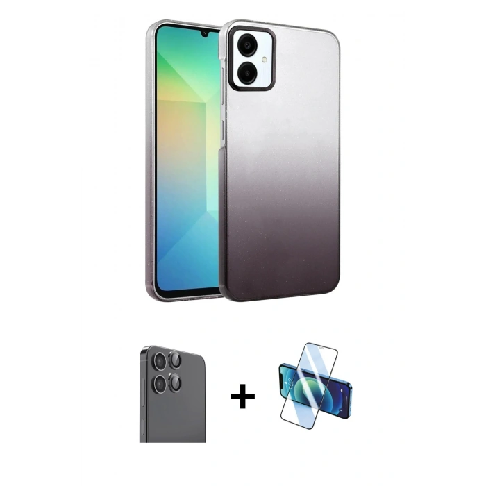 MARSİLYAN™- Galaxy A06 Kılıf Kıvılcım Minimal Özel Seri - Siyah 3D Antistatik Seramik Nano Ekran Koruyucu + Raze Metal Kamera Lens - SH