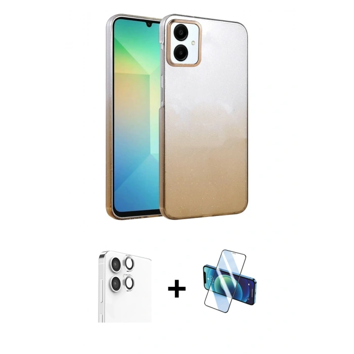 MARSİLYAN™- Galaxy A06 Kılıf Kıvılcım Minimal Özel Seri - Siyah 3D Antistatik Seramik Nano Ekran Koruyucu + Raze Metal Kamera Lens - GS