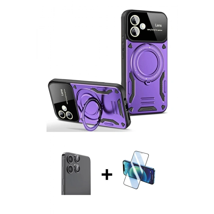 MARSİLYAN™- Galaxy A06 Kılıf Kıvılcım Modern Serisi - Siyah 3D Antistatik Cam Ekran Koruyucu + Raze Metal Kamera Lens - SH