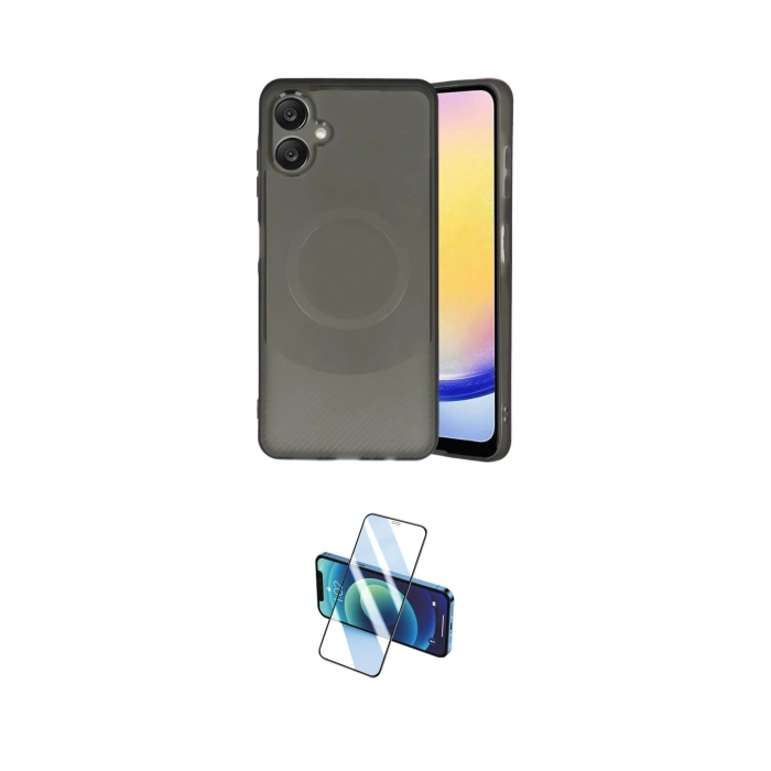 MARSİLYAN™- Galaxy A06 Kılıf Ufuk Serisi - Siyah 3D Antistatik Cam Ekran Koruyucu