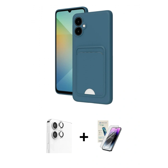 MARSİLYAN™- Galaxy A06 Kılıf Vadi Çizgi Prime - Şeffaf Pasifik Cam Ekran Koruyucu + Raze Metal Kamera Lens - GS