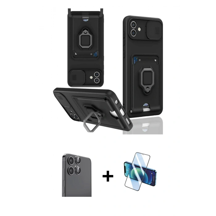 MARSİLYAN™- Galaxy A06 Kılıf Vadi Form Prime - Siyah 3D Antistatik Seramik Nano Ekran Koruyucu + Raze Metal Kamera Lens - SH