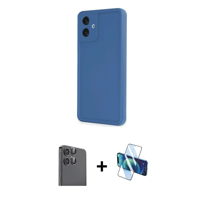 MARSİLYAN™- Galaxy A06 Kılıf Yankı Yansıma Özel Seri - Siyah 3D Antistatik Cam Ekran Koruyucu + Raze Metal Kamera Lens - SH