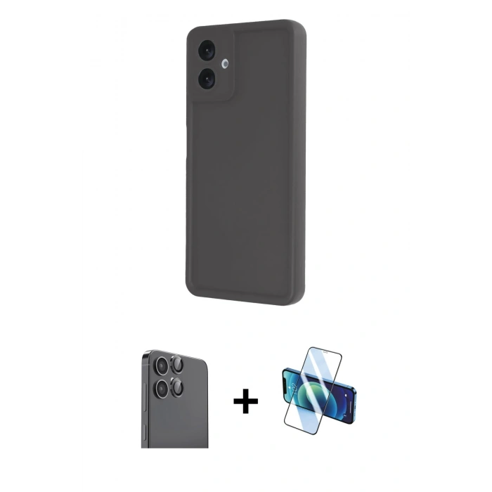 MARSİLYAN™- Galaxy A06 Kılıf Yankı Yansıma Özel Seri - Siyah 3D Antistatik Cam Ekran Koruyucu + Raze Metal Kamera Lens - SH
