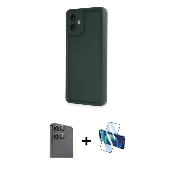 MARSİLYAN™- Galaxy A06 Kılıf Yankı Yansıma Özel Seri - Siyah 3D Antistatik Cam Ekran Koruyucu + Raze Metal Kamera Lens - SH