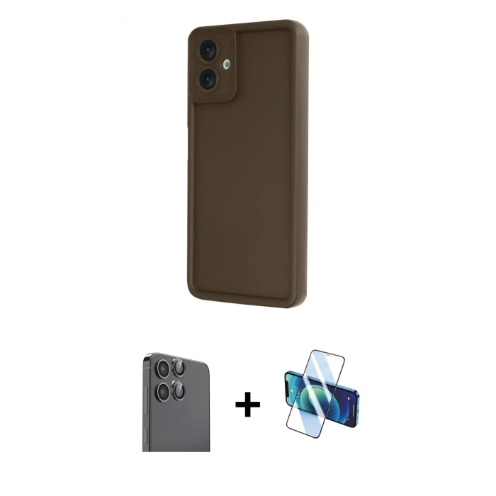 MARSİLYAN™- Galaxy A06 Kılıf Yankı Yansıma Özel Seri - Siyah 3D Antistatik Cam Ekran Koruyucu + Raze Metal Kamera Lens - SH