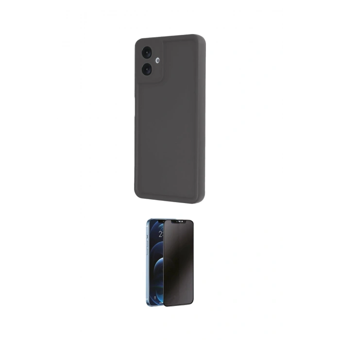 MARSİLYAN™- Galaxy A06 Kılıf Yankı Yansıma Özel Seri - Siyah 3D Antistatik Hayalet Cam Ekran Koruyucu