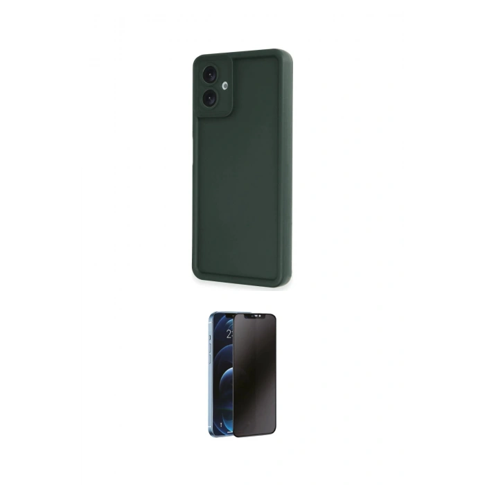 MARSİLYAN™- Galaxy A06 Kılıf Yankı Yansıma Özel Seri - Siyah 3D Antistatik Hayalet Cam Ekran Koruyucu