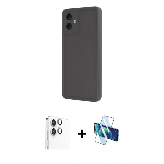 MARSİLYAN™- Galaxy A06 Kılıf Yankı Yansıma Özel Seri - Siyah 3D Antistatik Seramik Nano Ekran Koruyucu + Raze Metal Kamera Lens - GS