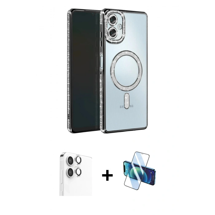 MARSİLYAN™- Galaxy A06 Kılıf Zirve Doku Prime - Siyah 3D Antistatik Seramik Nano Ekran Koruyucu + Raze Metal Kamera Lens - GS