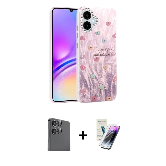 MARSİLYAN™- Galaxy A06 Kılıf Zirve Modern Prime - Şeffaf Pasifik Cam Ekran Koruyucu + Raze Metal Kamera Lens - SH