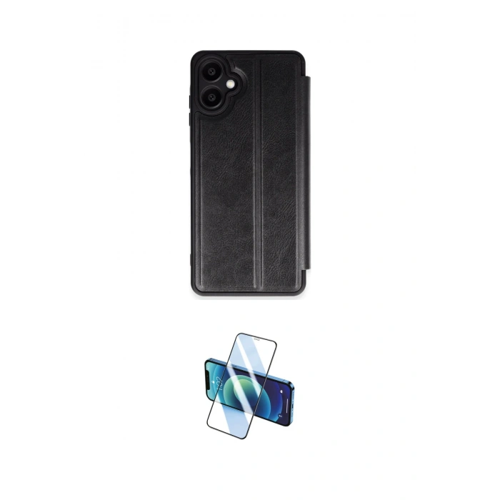 MARSİLYAN™- Galaxy A06 Kılıf Zirve Yansıma Serisi - Siyah 3D Antistatik Cam Ekran Koruyucu