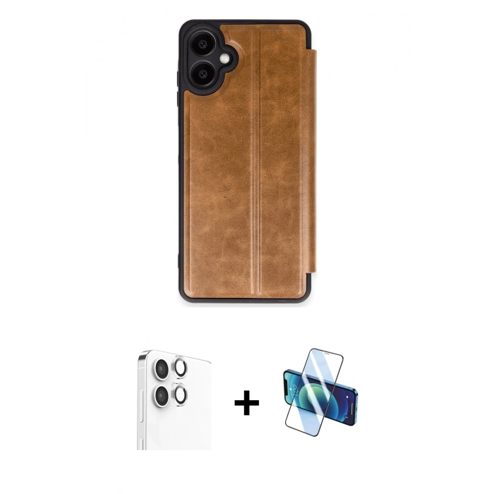 MARSİLYAN™- Galaxy A06 Kılıf Zirve Yansıma Serisi - Siyah 3D Antistatik Seramik Nano Ekran Koruyucu + Raze Metal Kamera Lens - GS