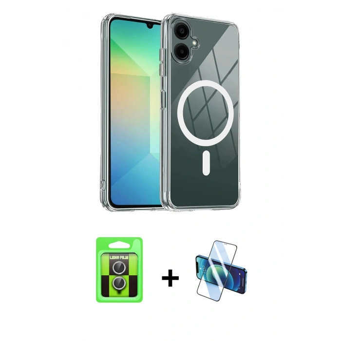 MARSİLYAN™- Galaxy A07 4G Kılıf Ahenk Minimal Serisi - Siyah 3D Antistatik Cam Ekran Koruyucu + Raze Metal Kamera Lens - GS