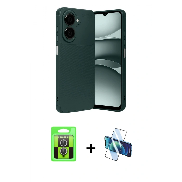 MARSİLYAN™- Galaxy A07 4G Kılıf Eksen Form Prime - Siyah 3D Antistatik Cam Ekran Koruyucu + Raze Metal Kamera Lens - GS