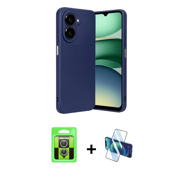 MARSİLYAN™- Galaxy A07 4G Kılıf Eksen Form Prime - Siyah 3D Antistatik Cam Ekran Koruyucu + Raze Metal Kamera Lens - GS