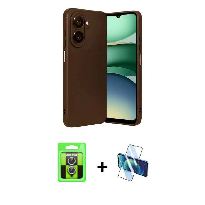 MARSİLYAN™- Galaxy A07 4G Kılıf Eksen Form Prime - Siyah 3D Antistatik Cam Ekran Koruyucu + Raze Metal Kamera Lens - GS