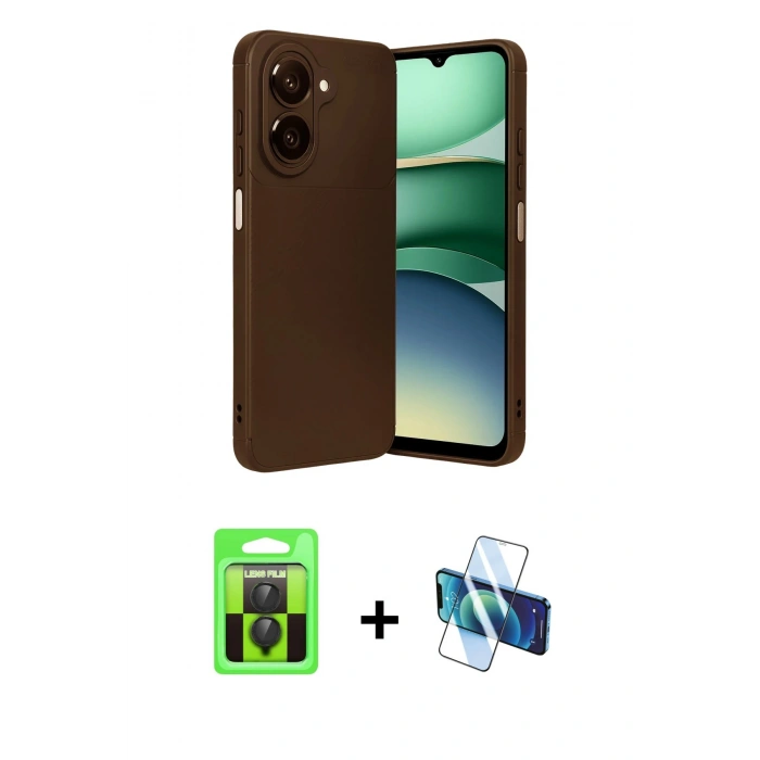 MARSİLYAN™- Galaxy A07 4G Kılıf Eksen Form Prime - Siyah 3D Antistatik Cam Ekran Koruyucu + Raze Metal Kamera Lens - SH