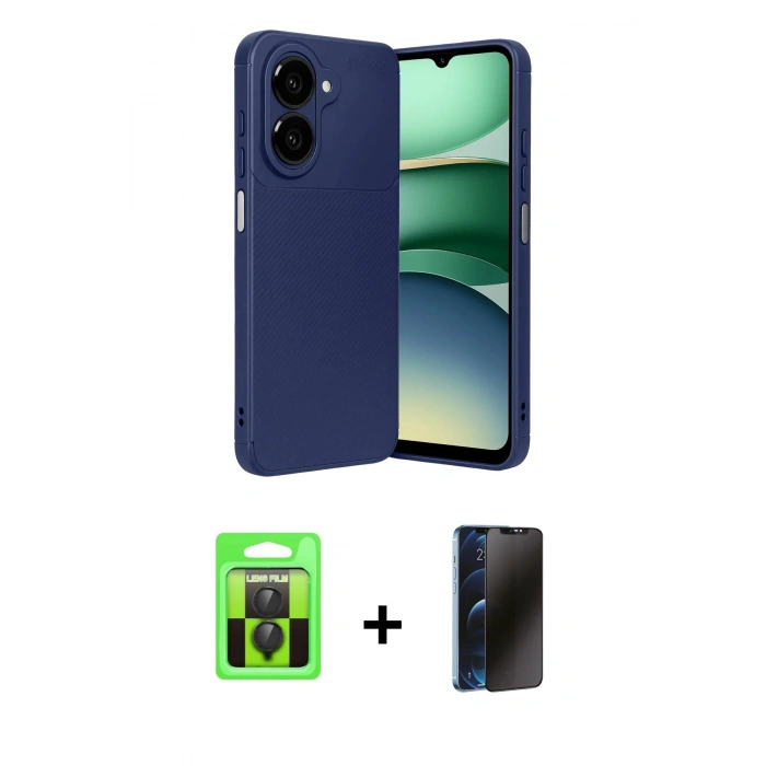 MARSİLYAN™- Galaxy A07 4G Kılıf Eksen Form Prime - Siyah 3D Antistatik Hayalet Cam Ekran Koruyucu + Raze Metal Kamera Lens - SH