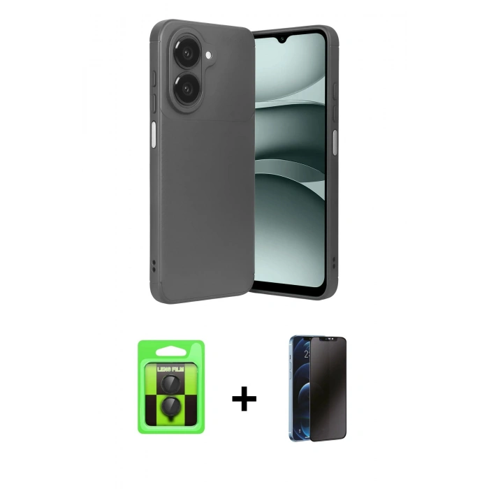 MARSİLYAN™- Galaxy A07 4G Kılıf Eksen Form Prime - Siyah 3D Antistatik Hayalet Cam Ekran Koruyucu + Raze Metal Kamera Lens - SH