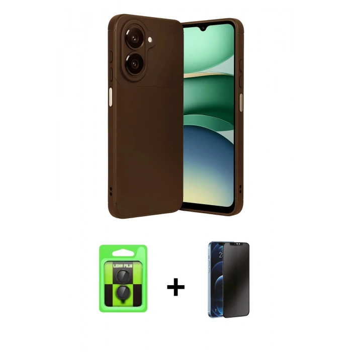 MARSİLYAN™- Galaxy A07 4G Kılıf Eksen Form Prime - Siyah 3D Antistatik Hayalet Cam Ekran Koruyucu + Raze Metal Kamera Lens - SH
