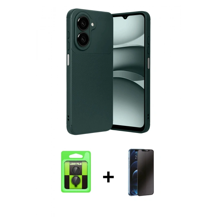 MARSİLYAN™- Galaxy A07 4G Kılıf Eksen Form Prime - Siyah 3D Antistatik Hayalet Cam Ekran Koruyucu + Raze Metal Kamera Lens - SH