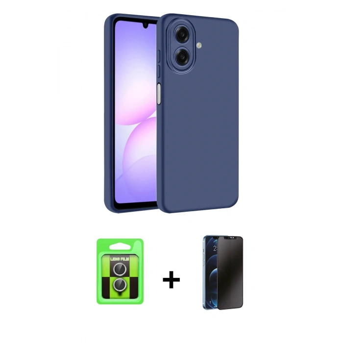 MARSİLYAN™- Galaxy A07 4G Kılıf Kozmos Yansıma Özel Seri - Siyah 3D Antistatik Hayalet Cam Ekran Koruyucu + Raze Metal Kamera Lens - GS