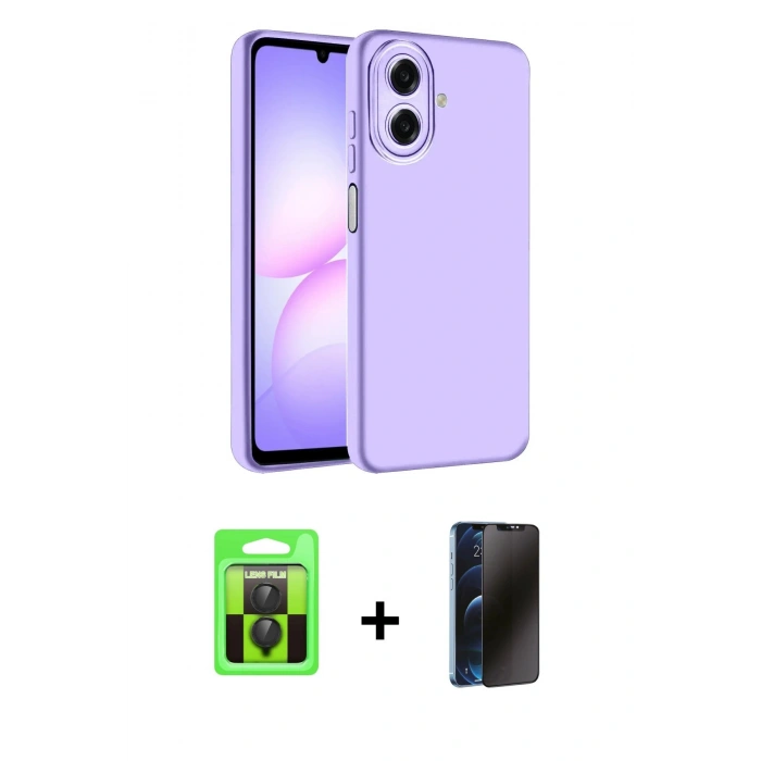 MARSİLYAN™- Galaxy A07 4G Kılıf Kozmos Yansıma Özel Seri - Siyah 3D Antistatik Hayalet Cam Ekran Koruyucu + Raze Metal Kamera Lens - SH