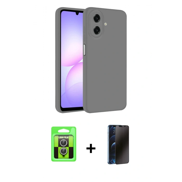 MARSİLYAN™- Galaxy A07 4G Kılıf Kozmos Yansıma Özel Seri - Siyah 3D Antistatik Hayalet Cam Ekran Koruyucu + Raze Metal Kamera Lens - GS