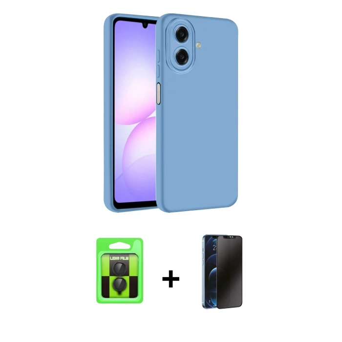MARSİLYAN™- Galaxy A07 4G Kılıf Kozmos Yansıma Özel Seri - Siyah 3D Antistatik Hayalet Cam Ekran Koruyucu + Raze Metal Kamera Lens - SH
