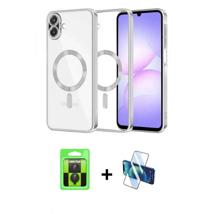 MARSİLYAN™- Galaxy A07 4G Kılıf Nova Işık Özel Seri - Siyah 3D Antistatik Cam Ekran Koruyucu + Raze Metal Kamera Lens - SH