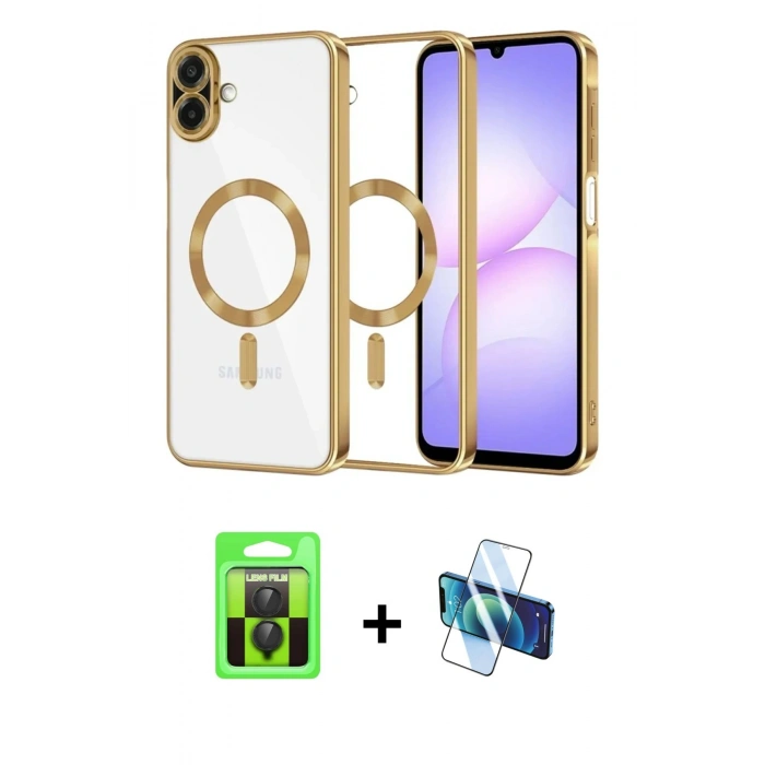 MARSİLYAN™- Galaxy A07 4G Kılıf Nova Işık Özel Seri - Siyah 3D Antistatik Cam Ekran Koruyucu + Raze Metal Kamera Lens - SH