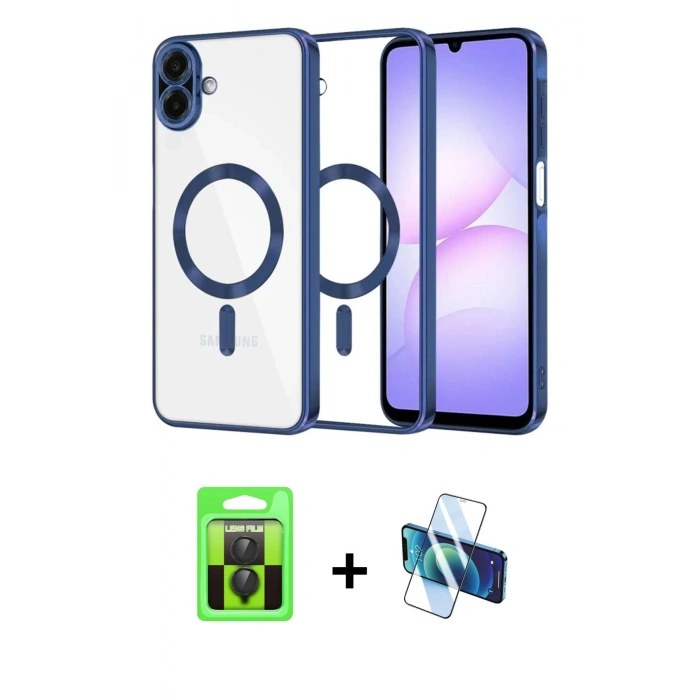 MARSİLYAN™- Galaxy A07 4G Kılıf Nova Işık Özel Seri - Siyah 3D Antistatik Cam Ekran Koruyucu + Raze Metal Kamera Lens - SH