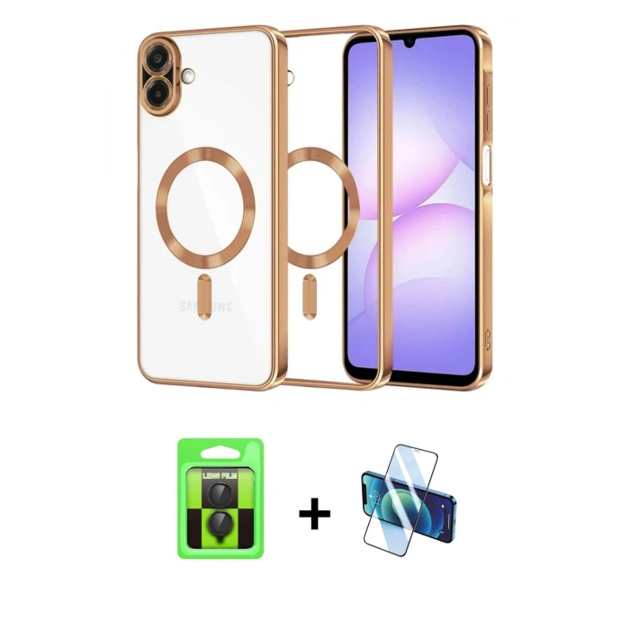 MARSİLYAN™- Galaxy A07 4G Kılıf Nova Işık Özel Seri - Siyah 3D Antistatik Cam Ekran Koruyucu + Raze Metal Kamera Lens - SH