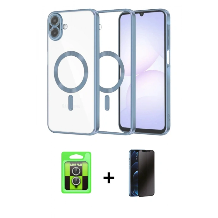MARSİLYAN™- Galaxy A07 4G Kılıf Nova Işık Özel Seri - Siyah 3D Antistatik Hayalet Cam Ekran Koruyucu + Raze Metal Kamera Lens - GS