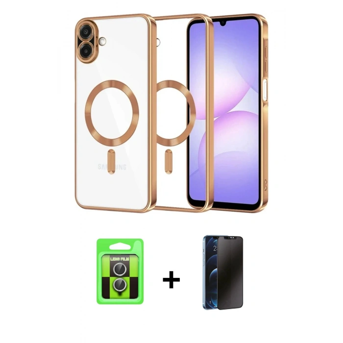 MARSİLYAN™- Galaxy A07 4G Kılıf Nova Işık Özel Seri - Siyah 3D Antistatik Hayalet Cam Ekran Koruyucu + Raze Metal Kamera Lens - GS