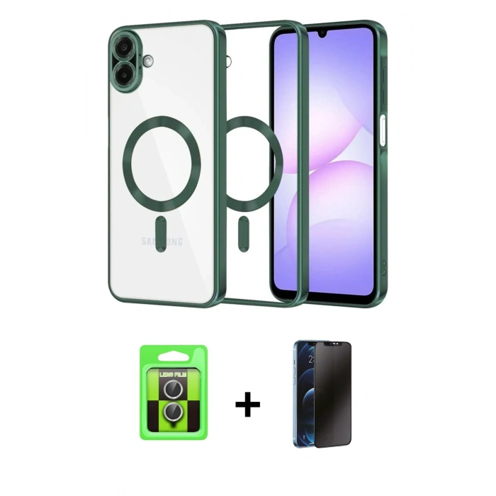 MARSİLYAN™- Galaxy A07 4G Kılıf Nova Işık Özel Seri - Siyah 3D Antistatik Hayalet Cam Ekran Koruyucu + Raze Metal Kamera Lens - GS