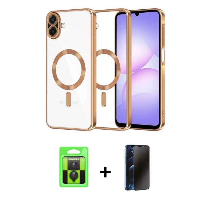 MARSİLYAN™- Galaxy A07 4G Kılıf Nova Işık Özel Seri - Siyah 3D Antistatik Hayalet Cam Ekran Koruyucu + Raze Metal Kamera Lens - SH