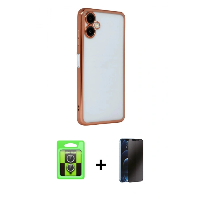 MARSİLYAN™- Galaxy A07 4G Kılıf Vadi Minimal - Siyah 3D Antistatik Hayalet Cam Ekran Koruyucu + Raze Metal Kamera Lens - GS