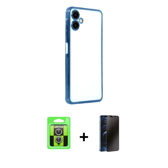 MARSİLYAN™- Galaxy A07 4G Kılıf Vadi Minimal - Siyah 3D Antistatik Hayalet Cam Ekran Koruyucu + Raze Metal Kamera Lens - GS