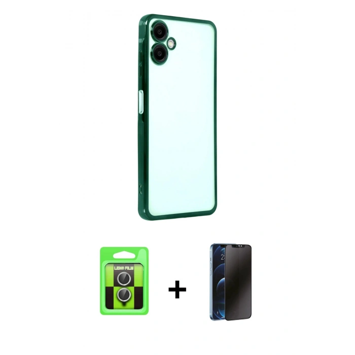 MARSİLYAN™- Galaxy A07 4G Kılıf Vadi Minimal - Siyah 3D Antistatik Hayalet Cam Ekran Koruyucu + Raze Metal Kamera Lens - GS